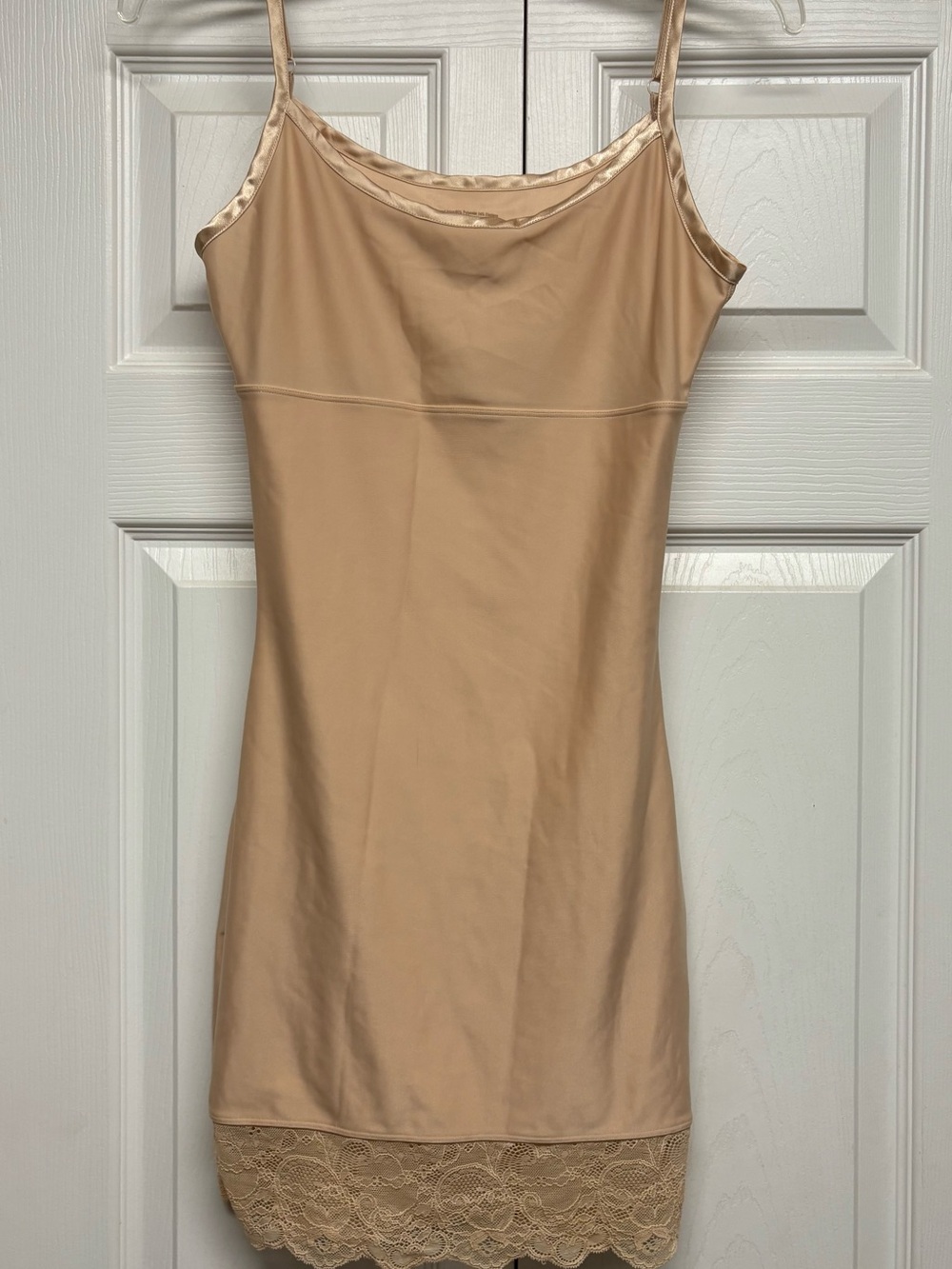 Nude Slip Dress with Lace Hem